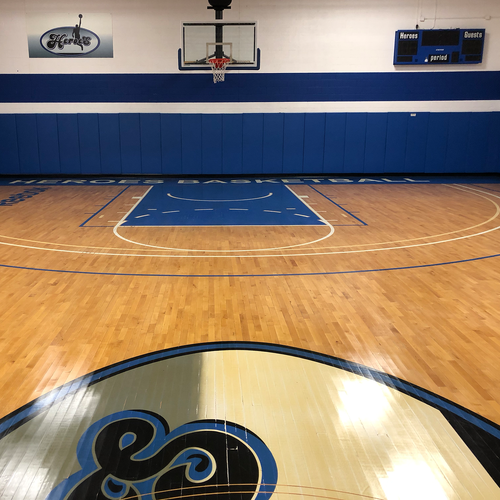 Basketball court inside the Mark Cuban Heroes Center